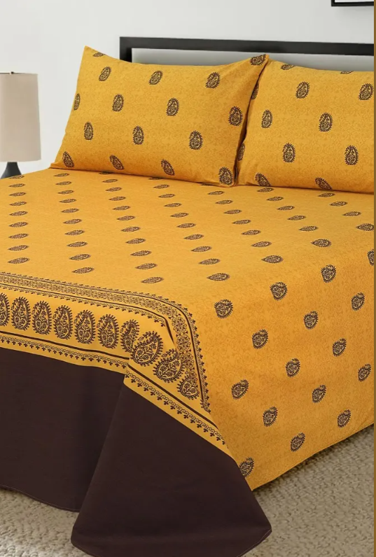 PAISLEY MUSTARD  BED SHEET | H-BD-24-901B