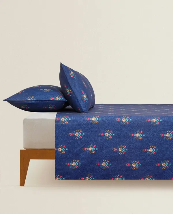 AURA STONE ROYAL BLUE  BED SHEET | H-BD-24-903B